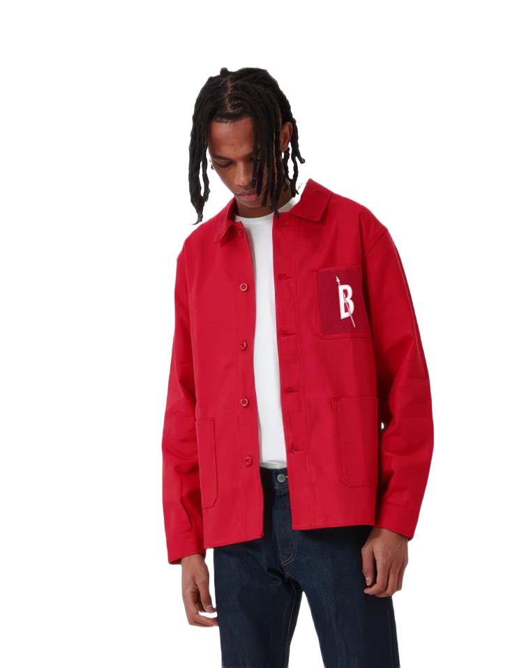 Custom Beefeater chore jacket showing made-to-order branded apparel in a real-world setting